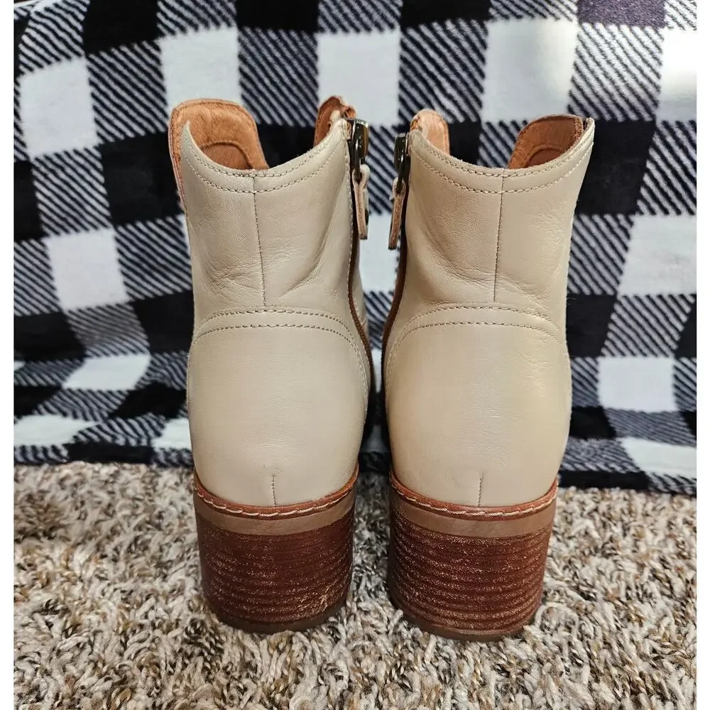 Jambu Women's Leather Ankle Boots Cream Ivory Side Zip Comfort Booties Size 10
